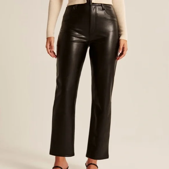Abecrombie Curve Love Vegan Leather Ankle Straight Pant - Picture 1 of 3